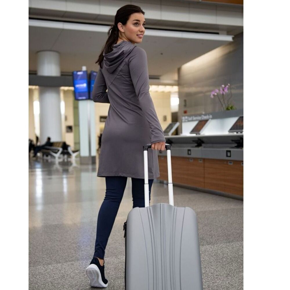 Betabrand Red Eye Travel Dress Gray Hooded Stetch Vacation Size XS‎